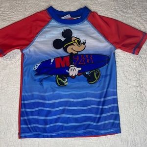5T Disney jr Mickey Mouse rash guard surfing surfboard blue red